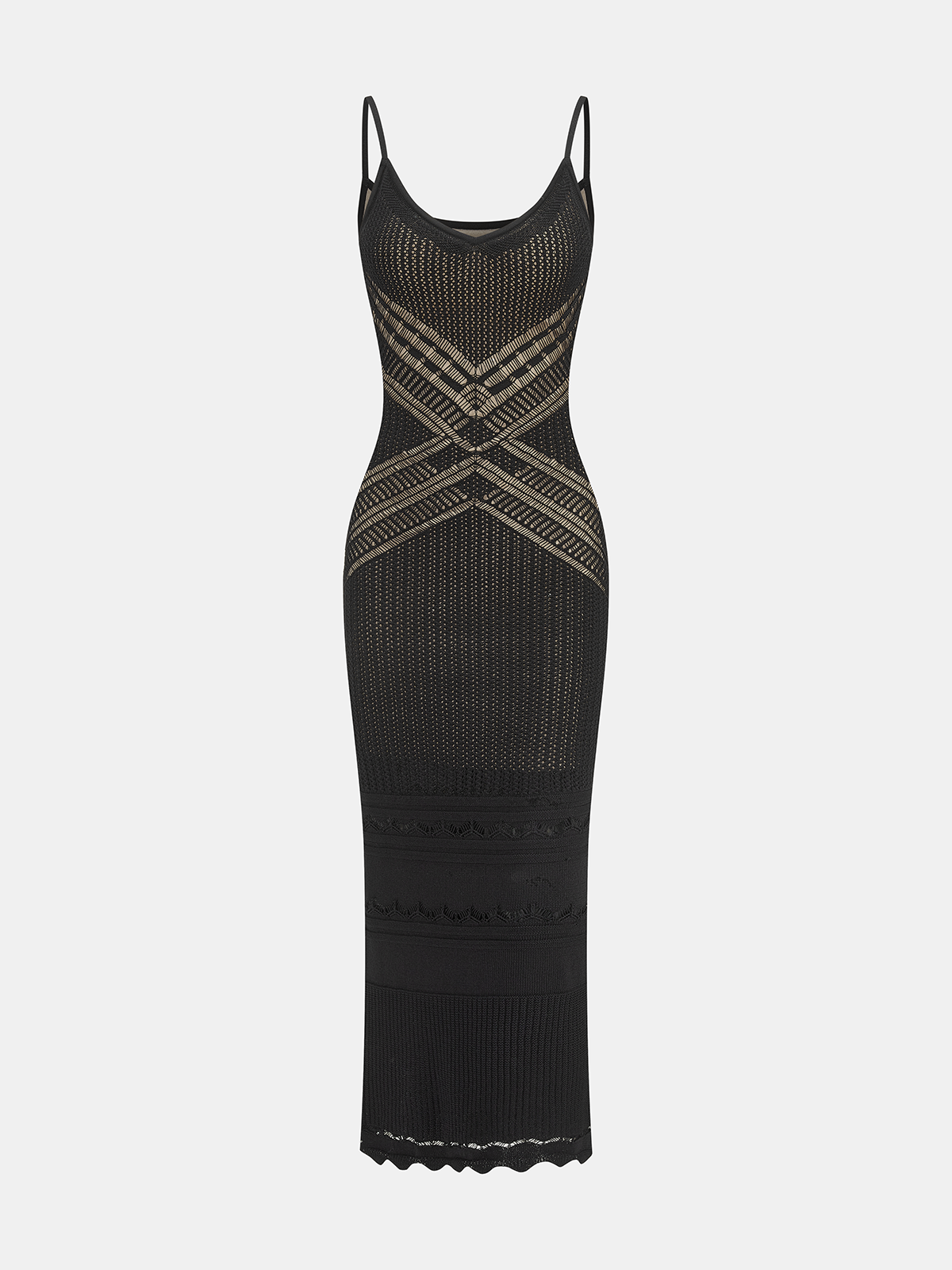 Vestido largo tipo slip de punto calado entrecruzado
