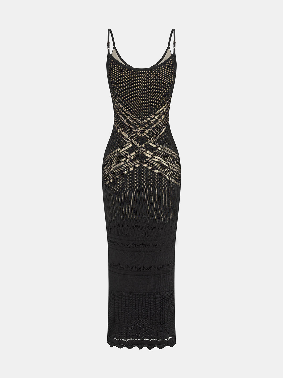 Vestido largo tipo slip de punto calado entrecruzado