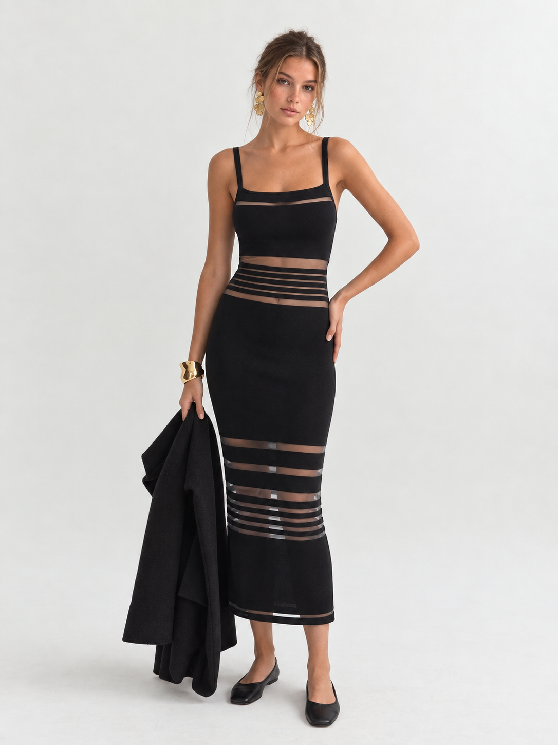Vestido midi tipo camiseta de punto a rayas