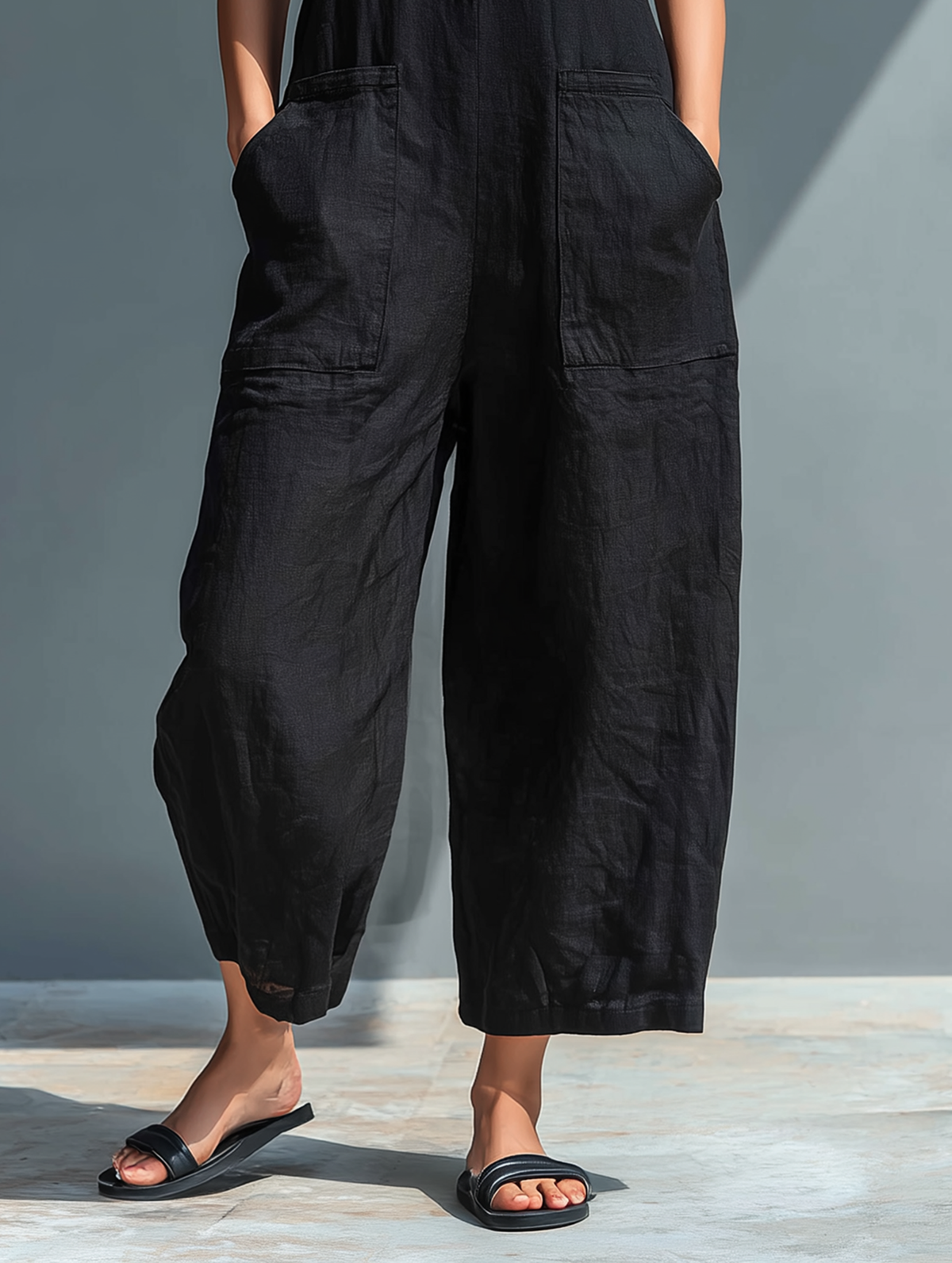 Mono holgado sin mangas para mujer, de estilo minimalista, con cuello alto y botones, confeccionado en mezcla de lino