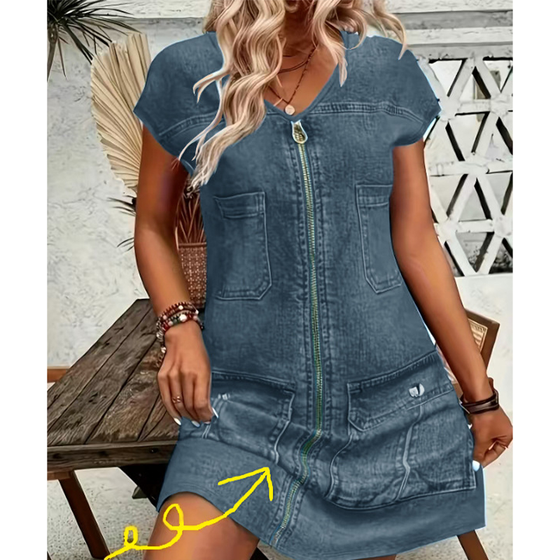 Vestido informal de manga corta y cremallera para mujer